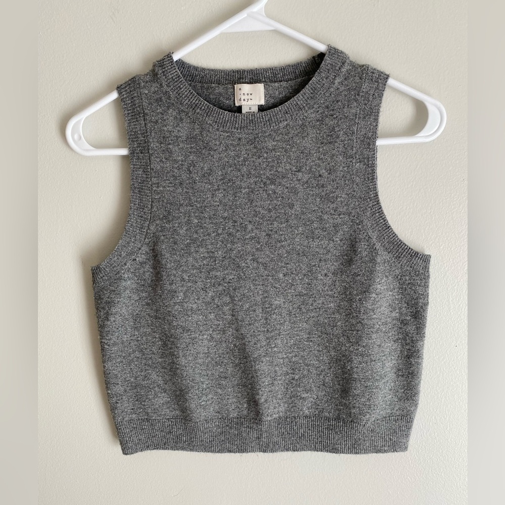 a new day Cozy Knit Sleeveless Sweater Tank Crewneck Grey Ribbed